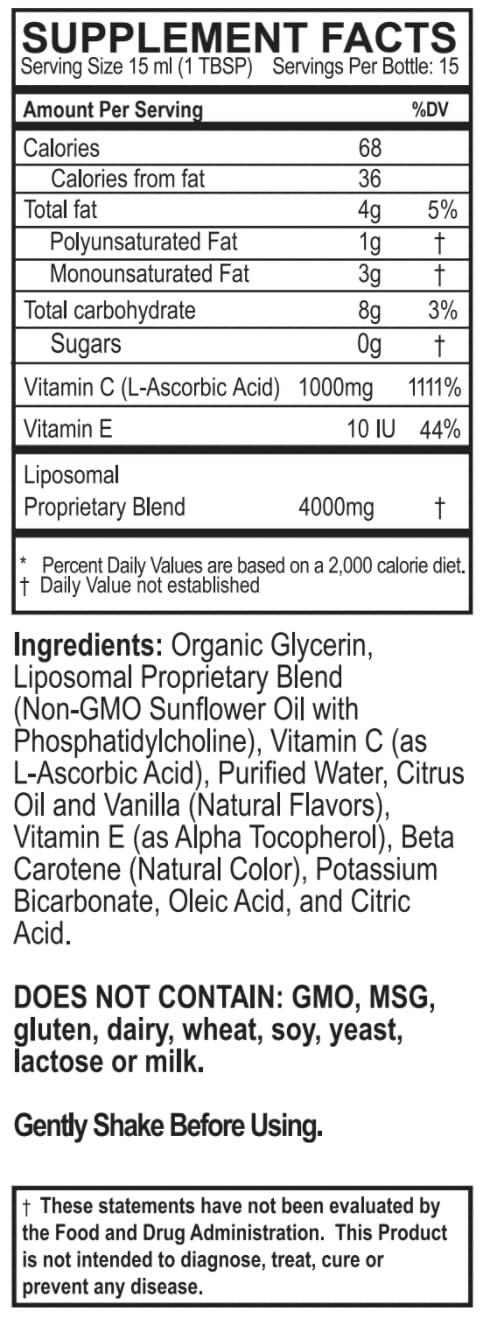 Purality Health Liposomal VitaminC 1000mg Liquid for Immune Support, 8 Floz | Micelle Enhanced Absorption Formula | Antioxidant Aid | Non-GMO, Gluten Free, Vegan | 15 Day Supply, USA Made Drops