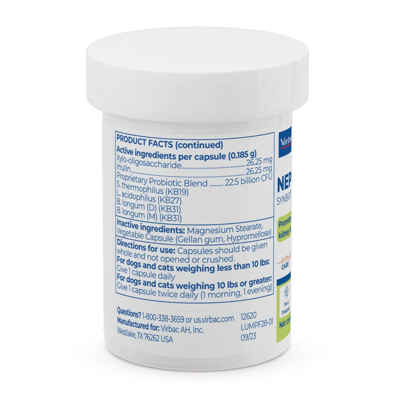 Virbac NEPHRODYL® Synbiotic Capsules - Kidney Support Supplement for Cats & Dogs, Probiotics & Prebiotics for Digestive Health, Small & Easy-to-Swallow Capsules, Made in The USA