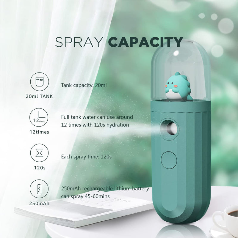 Nano Mister, Mate2GO Eyelash Nebulizer Nano Facial Mister Cool Mist Steamer Handy Mist Sprayer Moisturizing & Hydrating for Skin Care, Makeup, Eyelash Extensions, USB Rechargeable - Green Green Color - BeesActive Australia