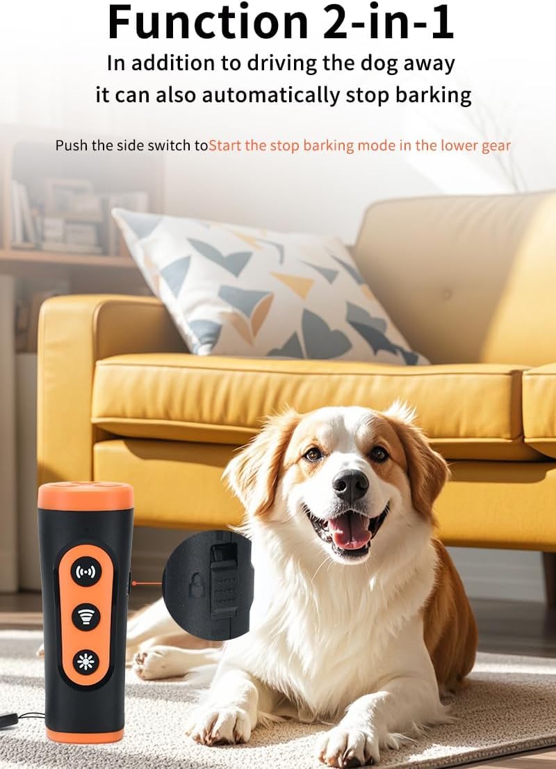 Ultrasonic Dog Bark Deterrent Device, Anti Barking Device for Dogs, Dog Training Stops Bad Behavior, Effective Control Range Ultrasonic 50ft, Flashlight & Beep | Safe for Human & Dogs orange