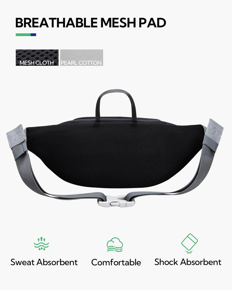 WATERFLY Running Belt Fanny Pack: Runner Marathon Jogging Waist Pack Sport Workout Exercise Fitness Phone Holder Belt for Men Women Jogger Slim Waistband Black Black with Peacock Blue Panel