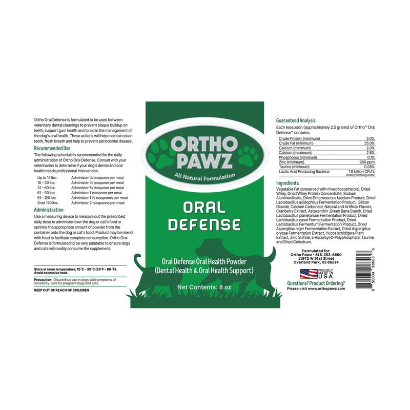 Oral Defense Dental Powder for Dogs & Cats – Natural Daily Oral Care Supplement – Reduces Plaque & Tartar, Freshens Breath, Supports Gum Health – Sprinkle-On Formula – 4.2 oz