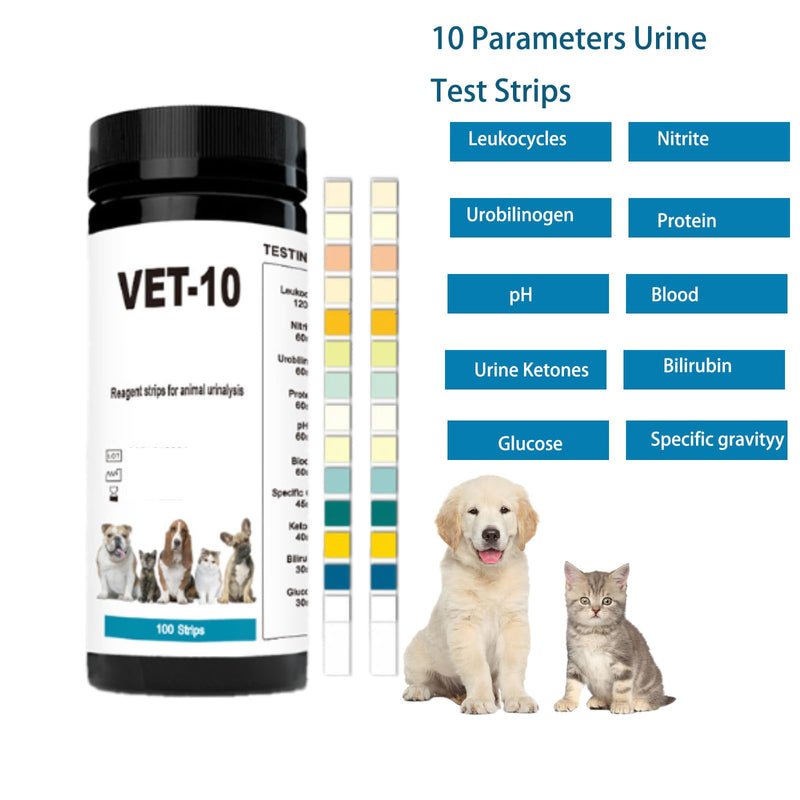 100 PCS Urine Test Strips 10 in 1 UTI Test Kit for Cat & Dog Pets Diabetes Urinalysis Testing Urinalysis Reagent Strips Multi-Parameter Urine Test Strip for Urinary Tract InfectionUTI