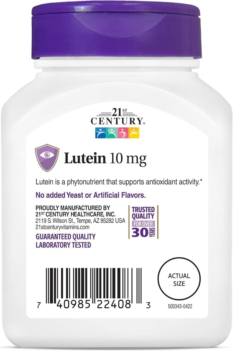 21st Century Lutein 10mg Tablets, Eye Health Support, 60 Count | Lutein 10 mg, A High-Potency Eye-Health Phytonutrient, Vision & Antioxidant Support, For Adults, Gluten Free 60 Count (Pack of 1)