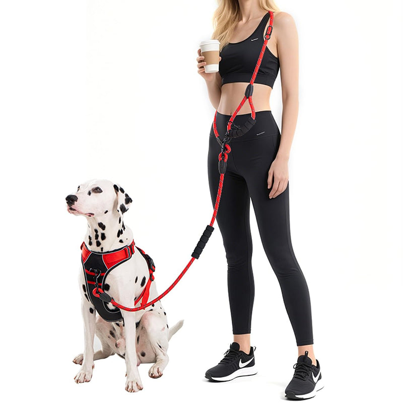 Cymiler Hands Free Dog Leash, 8 Ft Reflective Cross-Body Pet Rope Leashes with Sponge Handle, Heavy Duty Nylon, for Running, Hiking, Training, Waist Leash for Small Medium Large Dogs (Red) Red - BeesActive Australia
