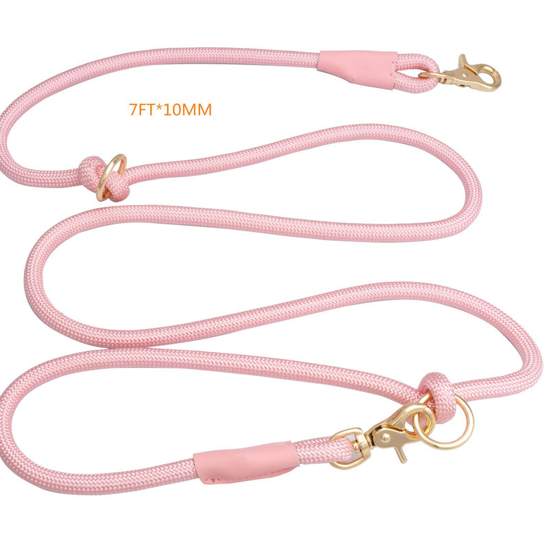 Hands Free Dog Leash 7FT, Nylon Rope Waist Leash for Dog Walking Running 7FT x10MM Pink
