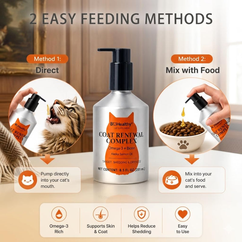Omega 3 Fish Oil for Cats - Premium Food Grade Alaska Salmon Oil, Triglyceride Form with Vitamin E, D & Biotin - Skin Coat Joint Heart Immune Support, 8.5 FL OZ