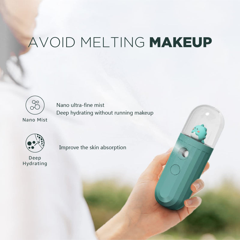 Nano Mister, Mate2GO Eyelash Nebulizer Nano Facial Mister Cool Mist Steamer Handy Mist Sprayer Moisturizing & Hydrating for Skin Care, Makeup, Eyelash Extensions, USB Rechargeable - Green Green Color - BeesActive Australia