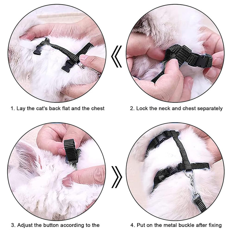 Cat harness with leash, 3 pieces cat leash with harness, cat escape-proof, cat harness with leash escape-proof, cat harness escape-proof (blue + black + red) blue + black + red - BeesActive Australia