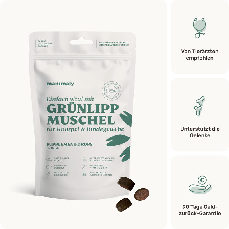 mammaly green-lipped mussel drops dog treats 325g - joint tablets for dogs (supports osteoarthritis, joint and bone protection) delicious snacks - BeesActive Australia
