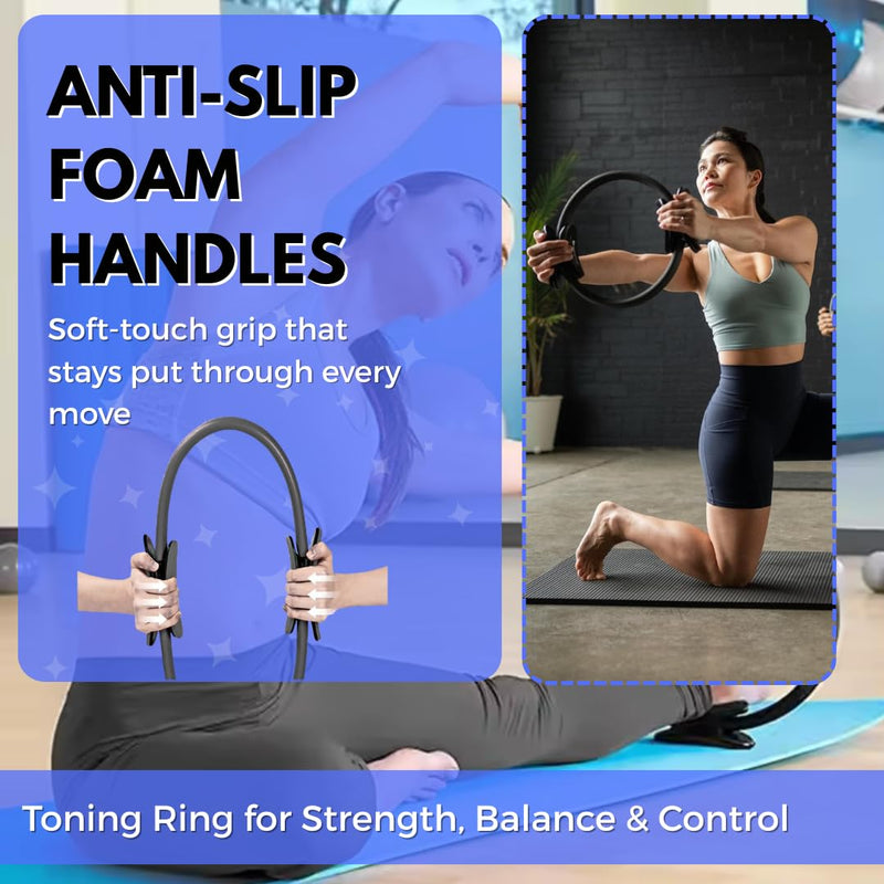 Pilates Ring 15-Inch, Magic Circle for Women, Fitness Ring for Core & Thighs, Yoga & Strength Training, Workout Ring for Home & Gym, Inner Thigh Toner, Pilates Accessory Black