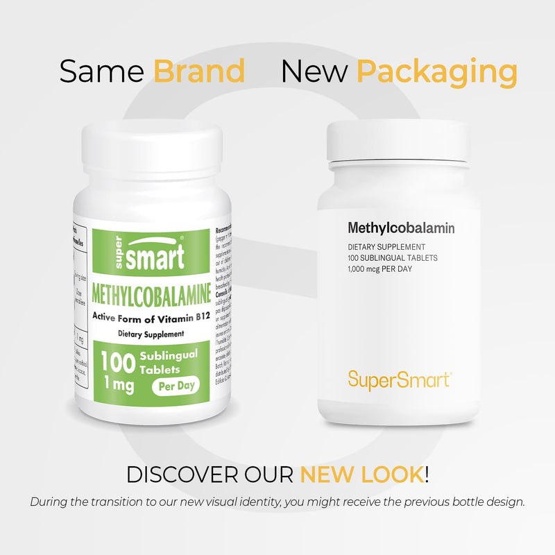 Supersmart - Methylcobalamine B12 1000mcg / 1mg per Day (Effective Dosage) - Sublingual Methylcobalamine - Peppermint Flavor - Vitamin B12 Supplement | Non-GMO & Gluten Free - 100 Sublingual Tablets