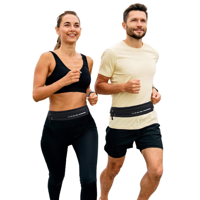 Slim Waterproof Fanny Pack Belt Bag for Women & Men – Bounce-Free Adjustable Running Belt, Lightweight Phone Holder Waist Pouch for Jogging, Workout, Travel, Money Belt-Black Black