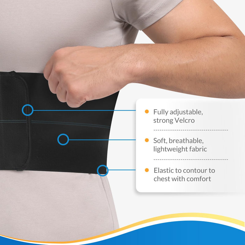 Broken Rib Brace for Men - Compression Chest Binder for Cracked Ribs Support & Chest Pain Relief - Rib Belt for Bruised Rib Cage (Black, Fits 30‚Äù-45‚Äù) M Black - BeesActive Australia
