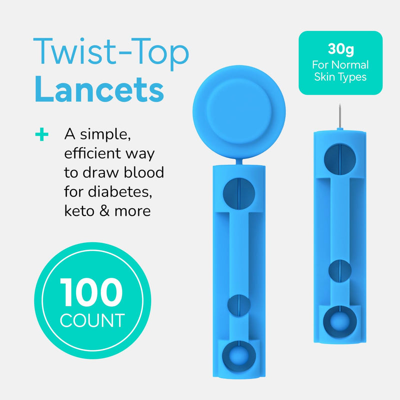 OWELL Twist Top Lancets, Sterile Lancets for Diabetes Testing, Lancets for Diabetic & Blood Sugar Test, Thin Lancet for Regular Skin, 30 Gauge, 100 Count 30 Gauge (100 Count)