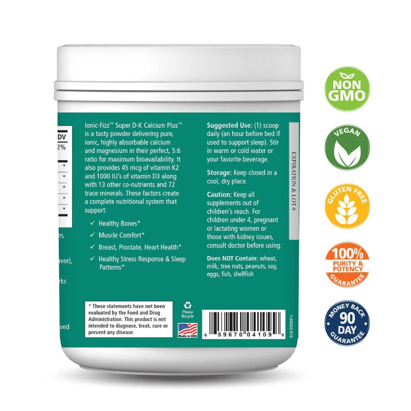Ionic Fizz Super D-K Calcium Plus by Pure Essence - with Extra Magnesium, Vitamin D3, Vitamin K2 for Strong Bones and Stress Support - Mixed Berry - 14.82oz 14.82 Ounce (Pack of 1)