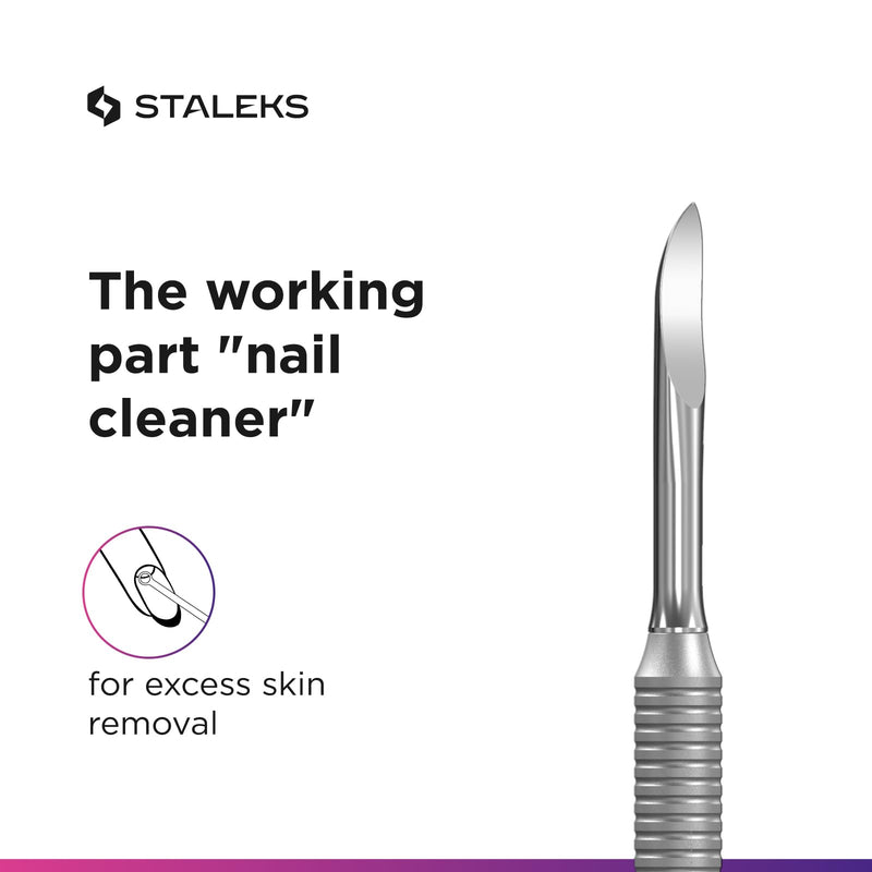 Staleks Pro Manicure Pusher SMART 51 Type 3 – Wide Cuticle Pusher and Nail Cleaner – Dual-Ended Stainless Steel Tool
