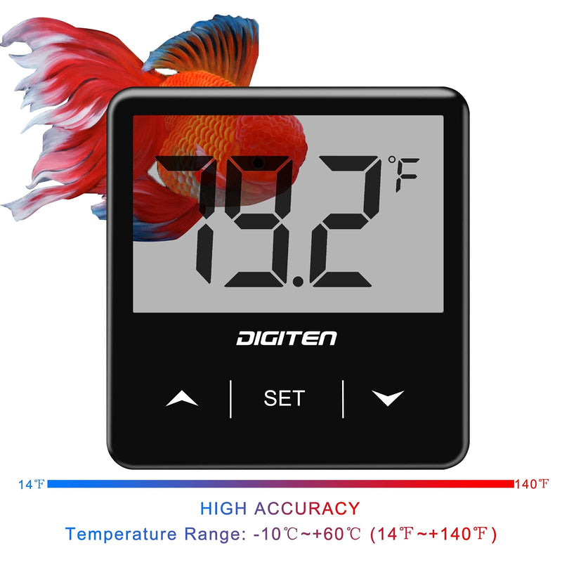 DIGITEN Aquarium Thermometer Digital Fish Tank Thermometer with Large LCD Display Stick On Water Terrarium Temperature Sensor Gauge for Reptiles Turtle Amphibians Black