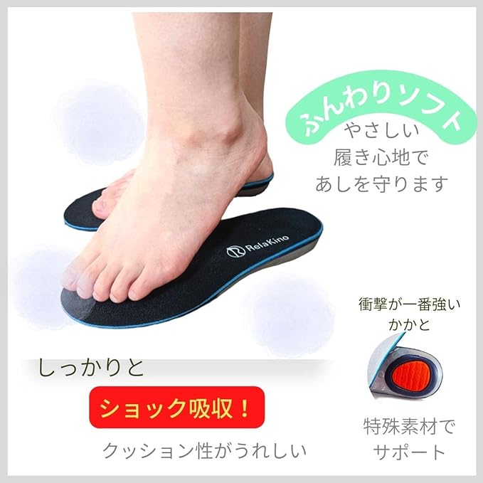 Rela Kino Insole, For All Day Comfort, Physical The Supervised Insole, Shock Absorption, Arch Support, Unisex (10.0 - 10.4 inches (25.5 - 26.5 cm), Black) - BeesActive Australia