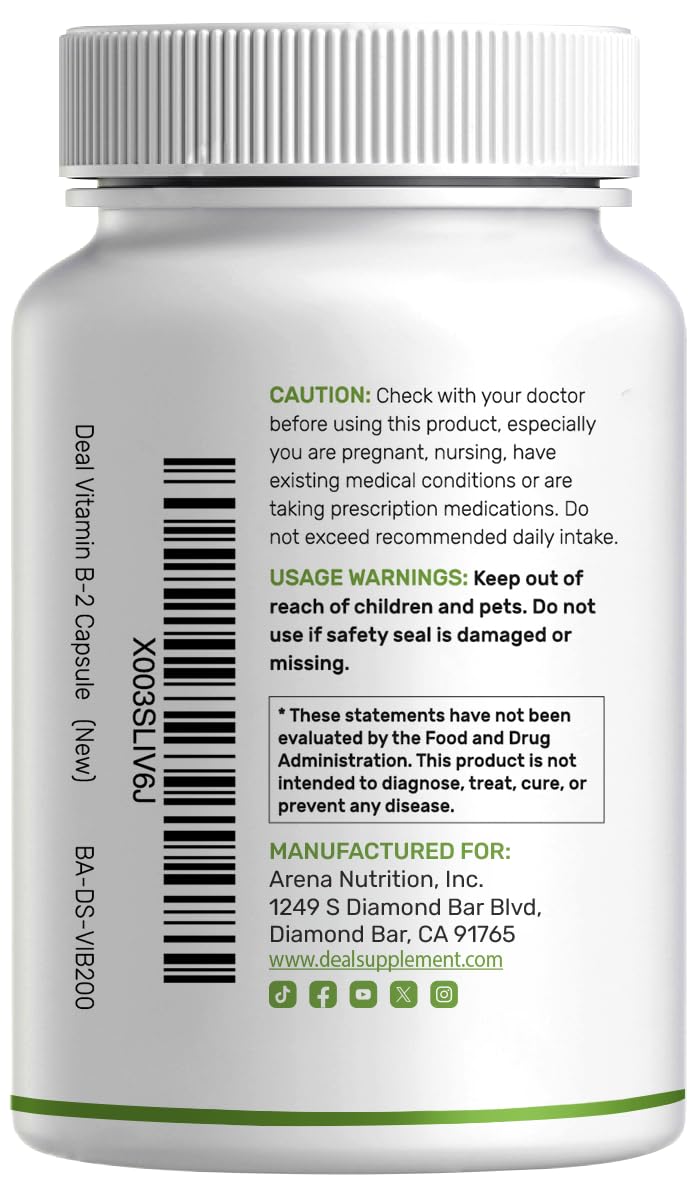 DEAL SUPPLEMENT Vitamin B2 400mg (Riboflavin) | with Magnesium Glycinate 400mg, 240 Capsules – 2 in 1 Support Healthy Nervous System, Mood, Blood & Energy Production, Non-GMO