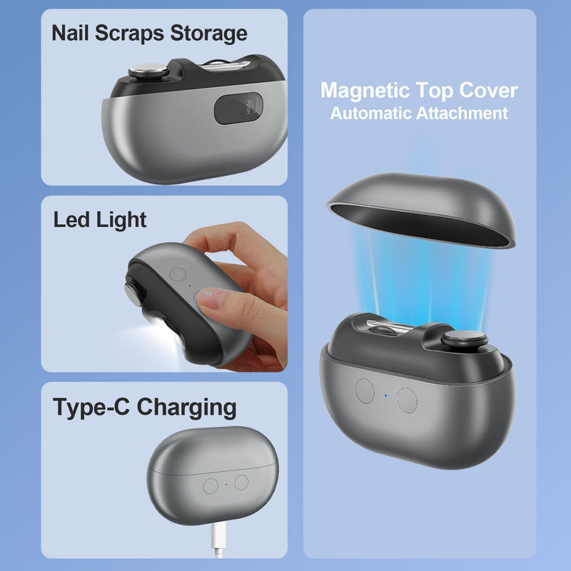 Easy Clip Smart Nail Clipper, Easyclip, 2025 Upgraded 3-in-1 Automatic Nail Trimmer with LED Light and Clip Storage, Safer for Infants, The Elderly, and Adults (Grey) Grey - BeesActive Australia