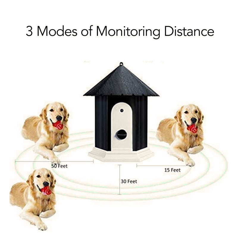 Gavigain Outdoor Ultrasonic Bark Control Bird House Design Up to 50 Ft Coverage Adjustable Control Dog Bark Deterrent for Backyard (Black) Black