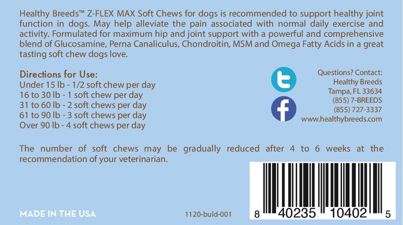 Healthy Breeds Bulldog Z-Flex Max Hip and Joint Soft Chews 50 Count - PawsPlanet Australia