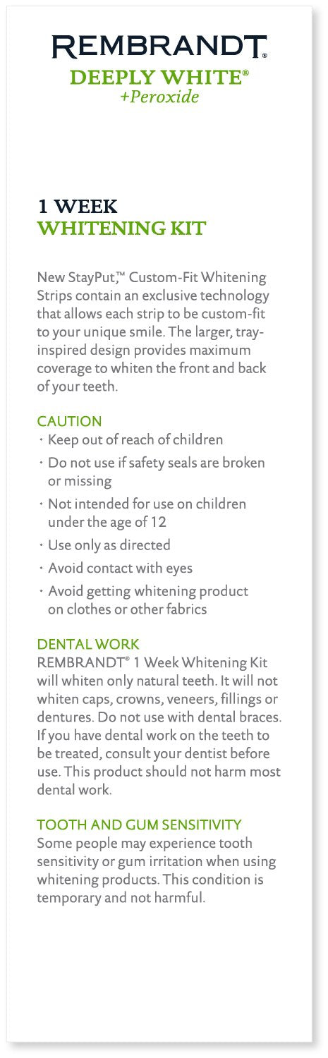 REMBRANDT Deeply White + Peroxide 1 Week Teeth Whitening Kit, Removes Tough Stains, Enamel-Safe, 28 Custom-Fit Whitening Strips (14 Treatments) - BeesActive Australia