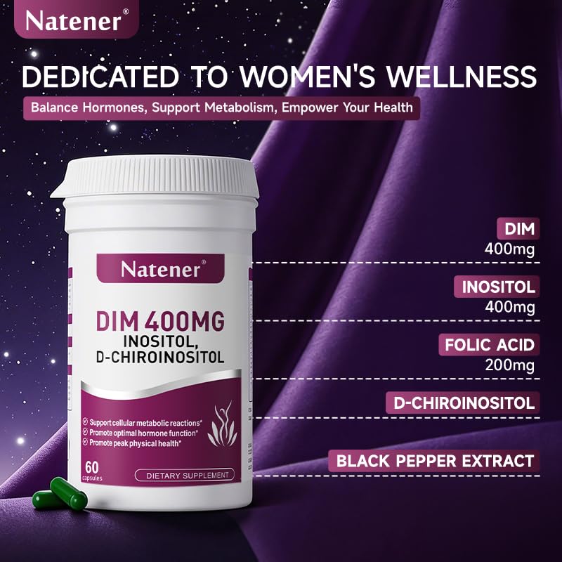 9-in-1 400mg DIM Supplement with 400mg Inositol, 10 mg D-chiroinositol, 200mg Folic Acid - Estrogen Balance for Women*, Hormone & Metabolism Support*, Ovarian Health Support*