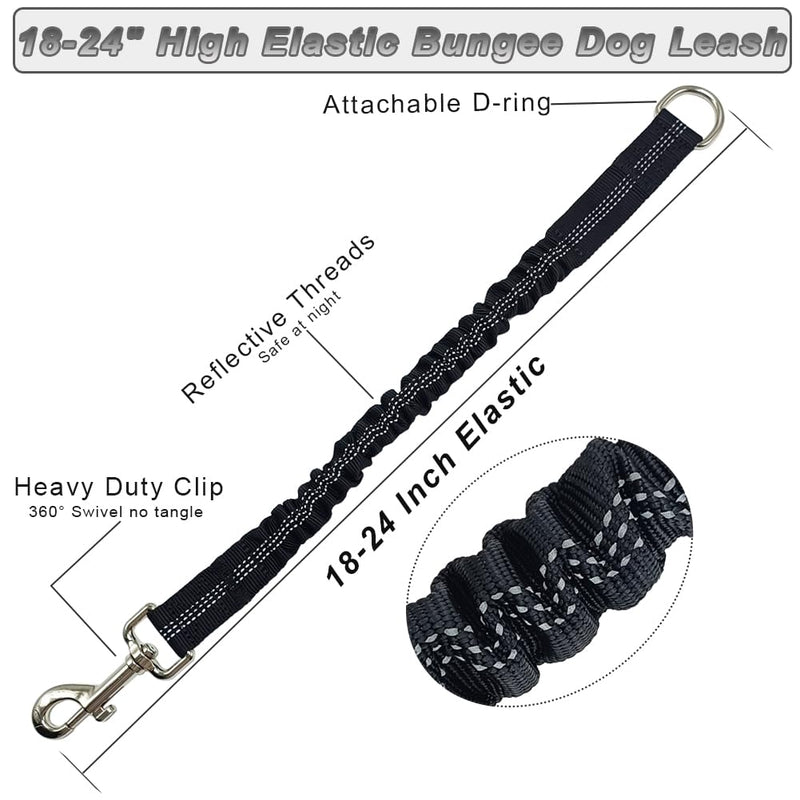 Short Dog Leash Extender, 18 in Bungee Shock Absorbing, Nylon Multifunctional Dog Leash for Medium Large Dogs Walking Training Running 18 Inch black - BeesActive Australia