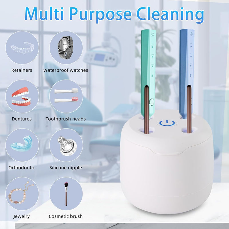 Ultrasonic Retainer Cleaner Machine, 42kHz Dental Cleaning Pod for Dentures, Braces, Mouth Guards, Night Guard, Toothbrush Heads, Jewelry, Aligner White - BeesActive Australia