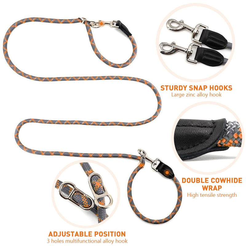 Pawstrip Hands-Free Dog Leash - Multifunctional Reflective Waist and Crossbody Training Leash for Walking and Running - Adjustable Nylon Double Leashes for Small, Medium, Large Dogs Orange