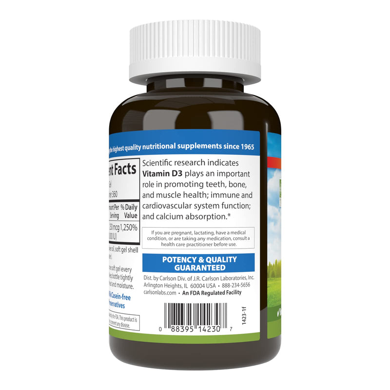Carlson Vitamin D3 10000 IU (250 mcg), Bone Health, 360 Softgels | Muscle Health; Cholecalciferol; Vitamin D Supplements; Vitamin D3 Soft Gels 360 Count (Pack of 1)