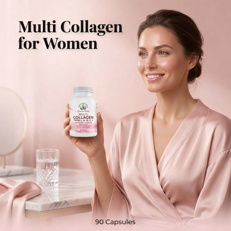Multi Premium Collagen Supplements for Women with Vitamin C, E -Tighten Skin, Reduce Wrinkles, Strong Nails, Joints & Hair Growth - Anti Aging Skin Care Supplements for Women -90 Capsules Unflavored