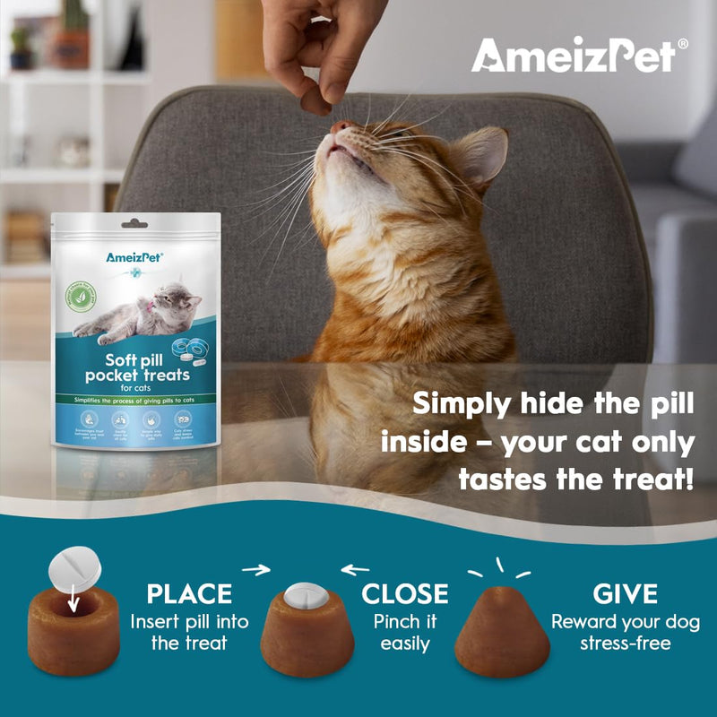 AmeizPet Pill Pockets For Cats, Soft Cat Pill Treats to Hide Tablets, Easy Pill Putty for Cats, Stress-Free Alternative to Cat Pill Popper, 1.76 oz (50g)