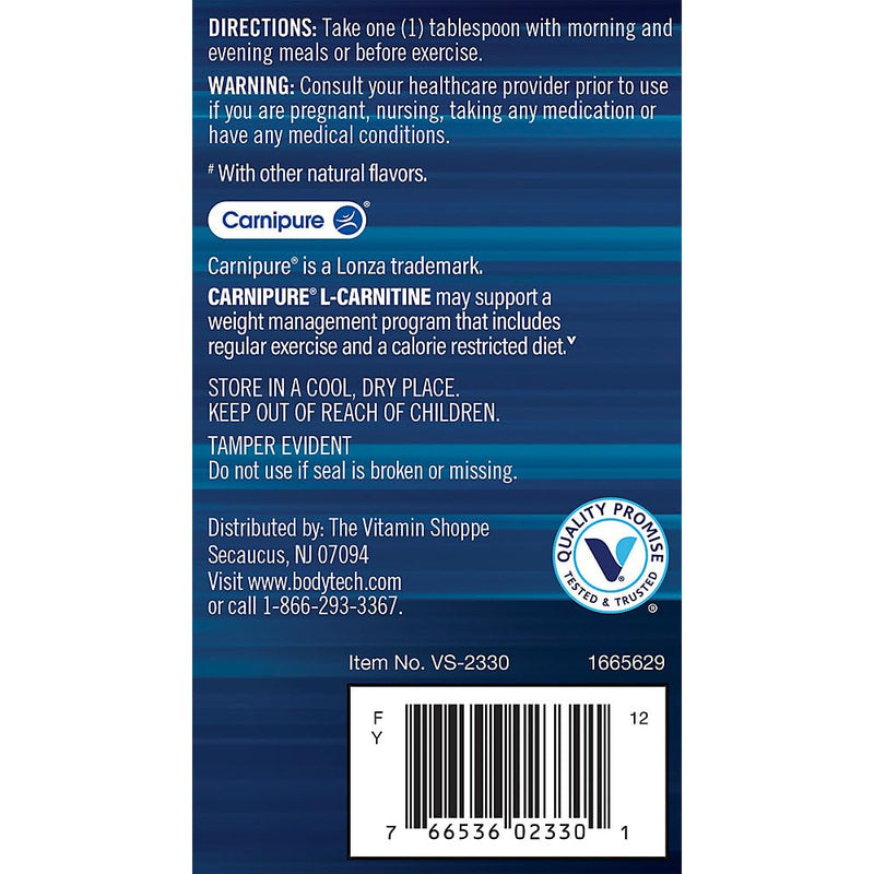 BodyTech L-Carnitine 1100mg - Supports Fat Metabolism, Energy Production & Muscle Recovery - Raspberry (16 fl oz)