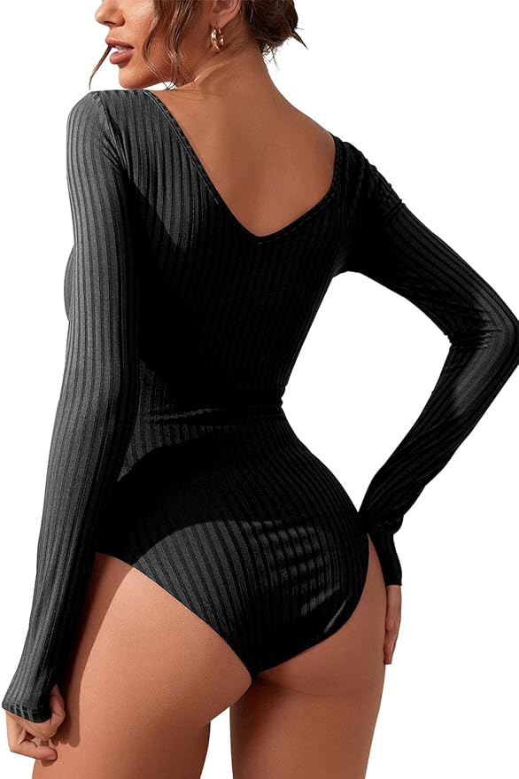 [Naphy] Women's Bodysuit, Long Sleeve, V-Neck, Body Shaper, Diet, Leotard, Knit, Diet, Butt Lifting, Waistline, Soft - BeesActive Australia
