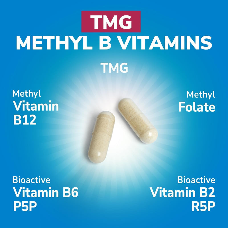 Vitalibre TMG Supplements, Methyl B Complex, 5-MTHF Folate, B12 Methylcobalamin, TMG Trimethylglycine, Methylfolate, 240 Vegan Caps 240 Count (Pack of 1)