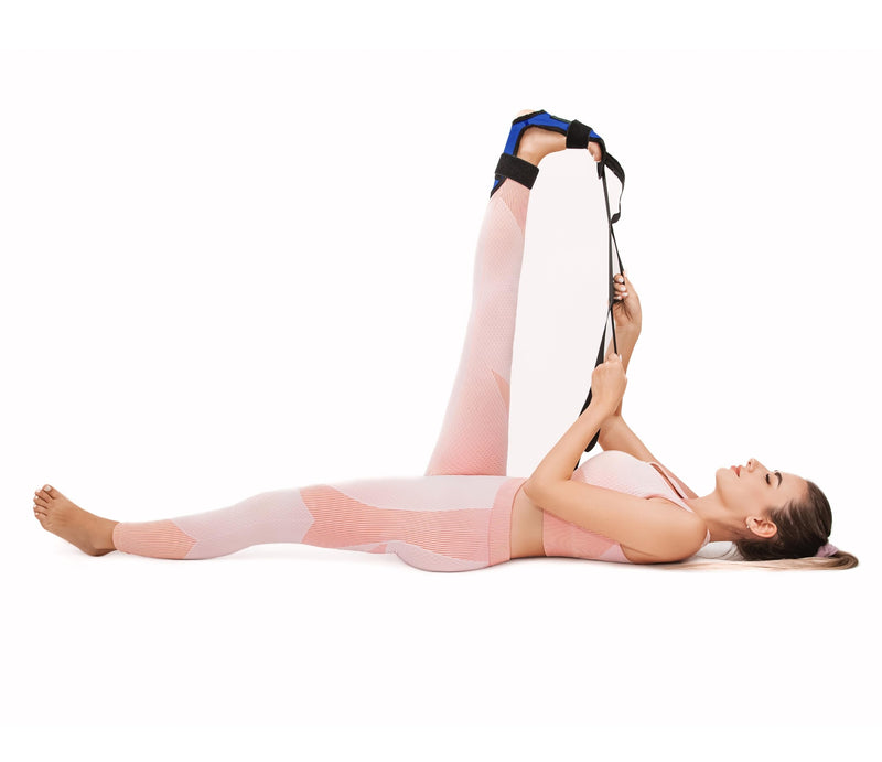 Foot & Calf Stretcher for Plantar Fasciitis, Includes Foot Massage Roller, Achilles Tendinitis, Foot Drop, Yoga Foot & Leg Stretching Strap Blue - BeesActive Australia