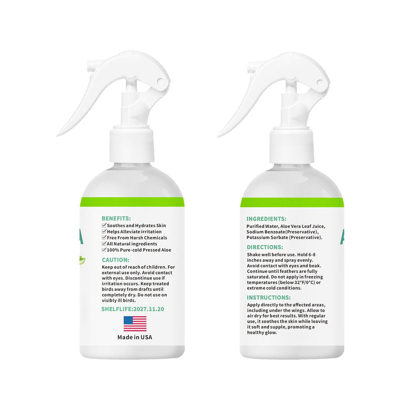 Aloe Vera Bird Spray for Birds - Bird Safe Moisturizing Mist Skin Soothing & Hydrating Mist Conditions Feathers, Gentle for Daily Use - Birds Fine-Mist Application Odor-Free Pure Cold-Pressed Aloe