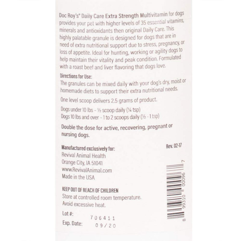 Doc Roy's Daily Care Extra Multivitamin with Minerals for Dogs- Canine Daily Health Supplement - 400 gm Granules - PawsPlanet Australia