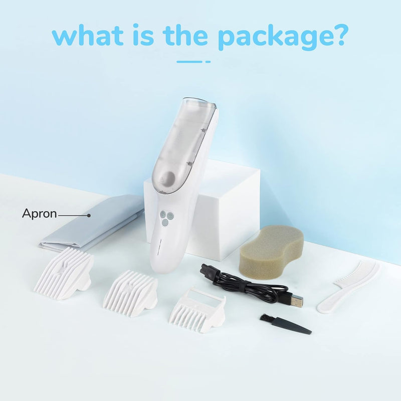 FERRISA Cordless Baby Hair Clippers, Vacuum Hair Clipper for Baby Fine Hair, Baby Hair Clipper Quiet Hair Clipper for Baby, Hair Clipper Auto Suck Snipped Hair, IPX7 Waterproof Rechargeable White - BeesActive Australia
