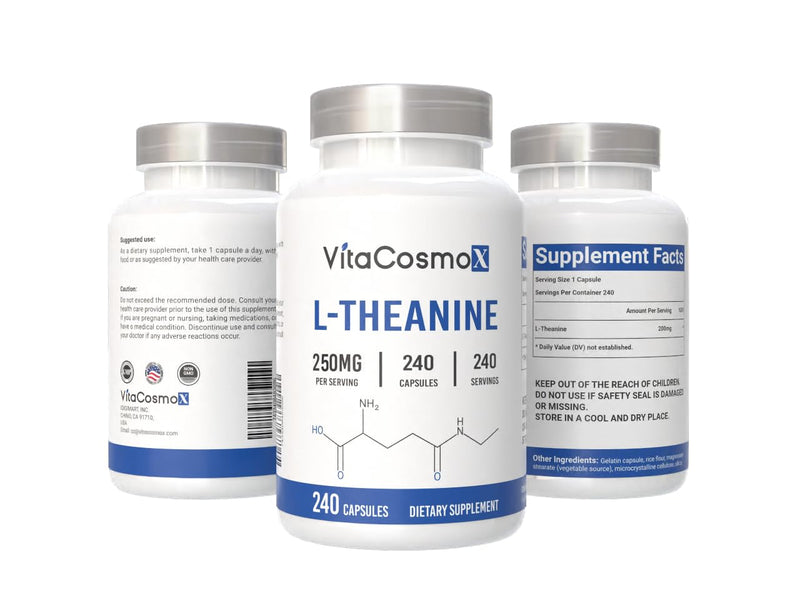 L-Theanine, 250 mg Vegan Capsules, 240 Count, 100% Vegetarian, Non-GMO & Gluten Free 240 Count (Pack of 1)