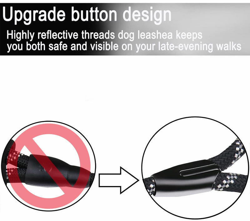 Dog Leash, 6 FT Heavy Duty Dog Leash, Durable Premium Quality Strong Rope Slip Leash with Comfortable Padded Handle and Highly Reflective Threads for Small Medium and Large Dogs, (Black) Black 6 Feet x 1/2 Inch - BeesActive Australia