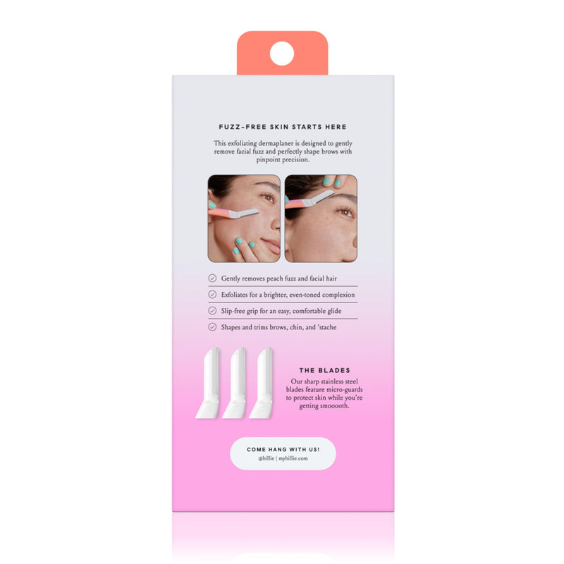 Billie - Dermaplane Starter Kit - Reusable Handle + 3 Refill Blades - Remove Facial Hair + Perfectly Shape Brows - Dermatologist-Approved - Malibu 1 Count (Pack of 1)