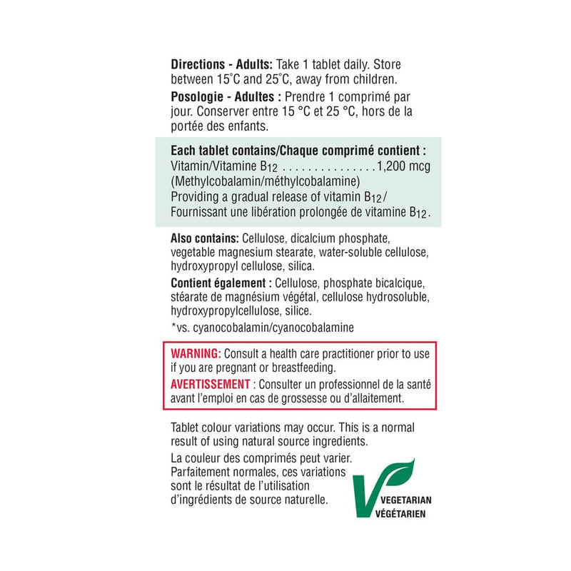Jamieson Vitamin B12 (Cobalamin) 1200mcg, Timed Release, 80 tablets