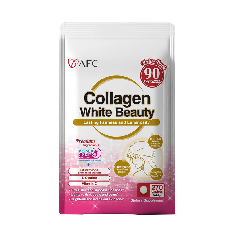 AFC Japan Collagen White Beauty Glutathione - Firm & Radiant Skin 270s | 90 days' supply, marine collagen with glutathione, 1.5x better absorption than regular collagen, Skin firmness & radiance