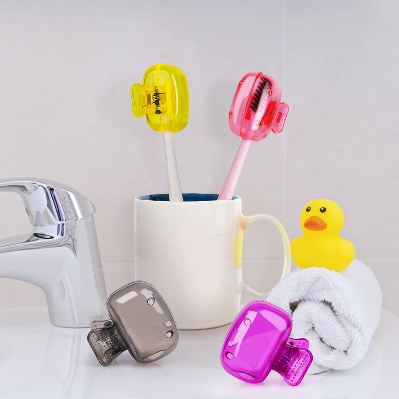 4 Pack Toothbrush Covers Caps, Toothbrush Protector Toothbrush Coverings Clips Portable Plastic Toothbrush Head Case for Travel, Business, Camping, School, Home Yellow+Purple+Pink+Grey - BeesActive Australia