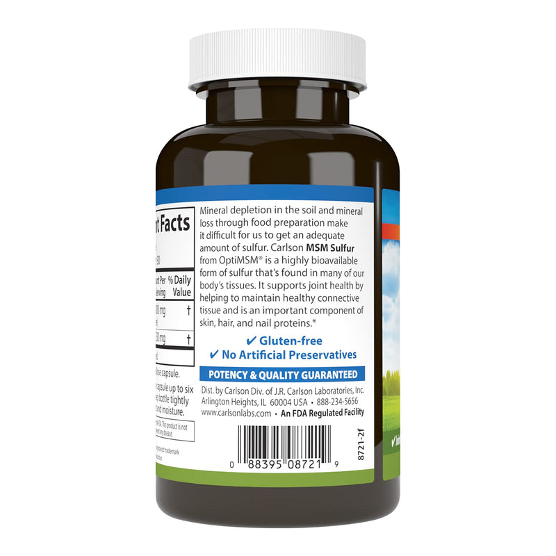 Carlson - M-S-M Sulfur, 1000 mg Superior Bioavailability, Joint Function, Connective Tissue Support & Healthy Skin, 90 Vegetarian Capsules 90 Count (Pack of 1)