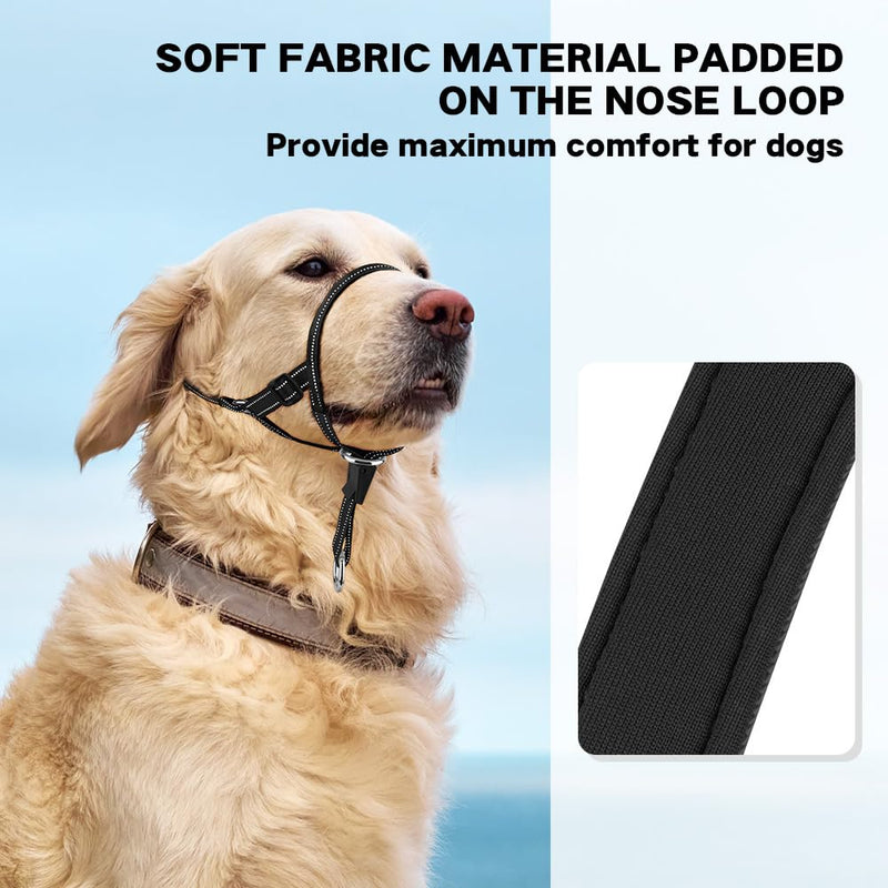No-Pull Dog Headcollar - Reflective Head Halter Collar for Dogs, Padded Dog Head Collar to Stop Heavy Pulling, Anti-Pull Muzzle Leash (Black, Medium) Black - BeesActive Australia